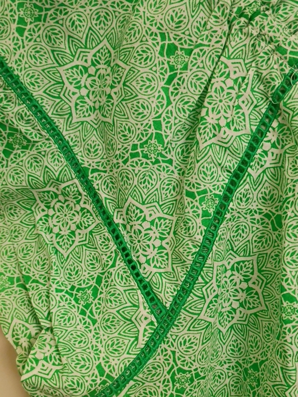 Chadwicks Light Green Printed Short Sleeve Peasant Top - Picture 4 of 7